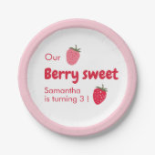 Berry Sweet Verjaardag met Aardbei Papieren Bordje (Voorkant)