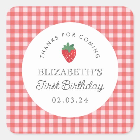Berry Sweet Verjaardag Picknick dank u Vierkante Sticker (Voorkant)