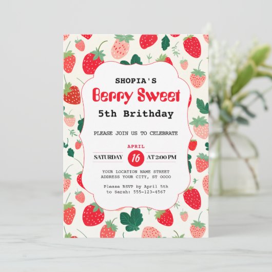 Berry Sweet Verjaardag uitnodiging (Staand voorkant)