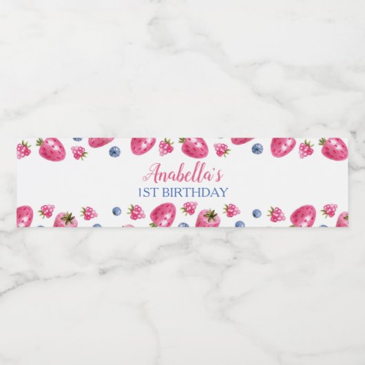 Berry Sweet Water Fles Etiket Aardbei Birthday (Enkel label)