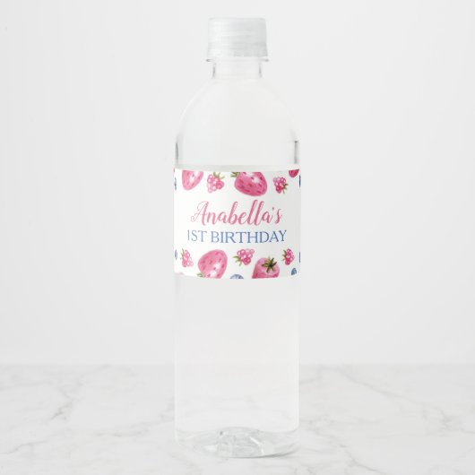 Berry Sweet Water Fles Etiket Aardbei Birthday (Voorkant)