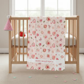 Berry Sweet Watercolor Strawberries Hearts Fleece Deken