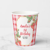 Berry Sweet Waterverf Aardbei 1e verjaardag Papieren Bekers (Achterkant)