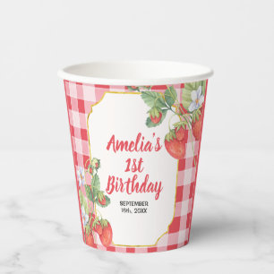 Berry Sweet Waterverf Aardbei 1e verjaardag Papieren Bekers