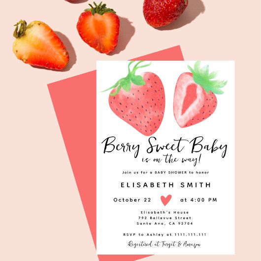 Berry Sweet Waterverf Pink Baby shower Girl Kaart
