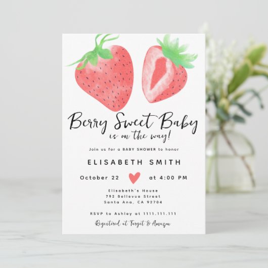 Berry Sweet Waterverf Pink Baby shower Girl Kaart (Staand voorkant)