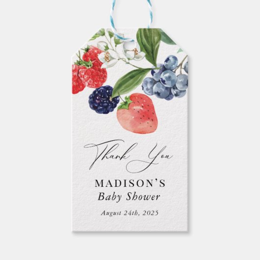 Berry Sweet Waterverf Red Blue Baby shower Cadeaulabel (Voorkant)