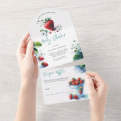 Berry Sweet Waterverf Strawberry Baby shower All In One Uitnodiging (Afscheurbaar)