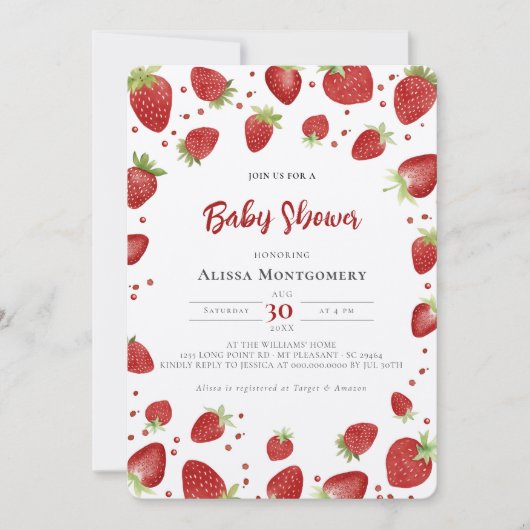 Berry Sweet Waterverf Strawberry Baby shower Kaart (Voorkant)