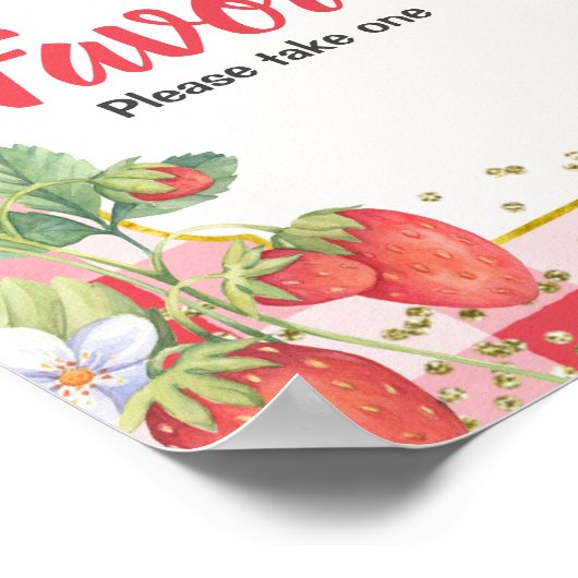 Berry Sweet Waterverf Strawberry Favor Sign Poster (Hoek)