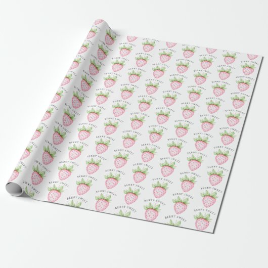 Berry Sweet Waterverf Strawberry Girl Baby shower Cadeaupapier (Uitgerold)