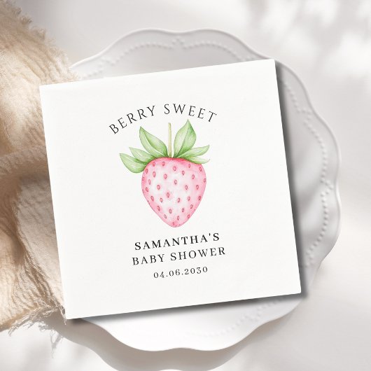 Berry Sweet Waterverf Strawberry Girl Baby shower Servet