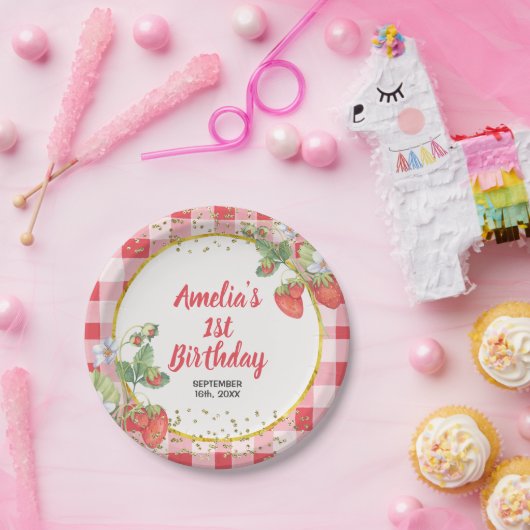 Berry Sweet Waterverf Strawberry Sweet one Papieren Bordje (Feest)