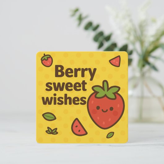 Berry Sweet Wishes - Schattigee aardbeienwoordgroe Feestdagenkaart (Staand voorkant)