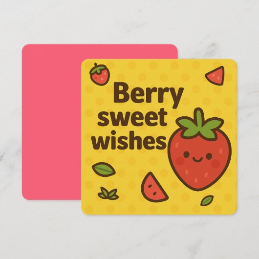 Berry Sweet Wishes - Schattigee aardbeienwoordgroe Feestdagenkaart (Voorkant / Achterkant)