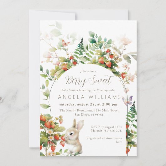 Berry Sweet Woodland Baby shower Aardbei Kaart (Voorkant)