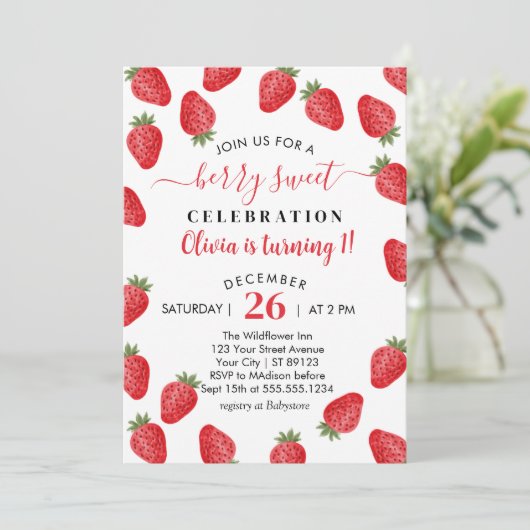 Berry Sweet wordt 1 aardbeien 1e verjaardag Kaart (Staand voorkant)