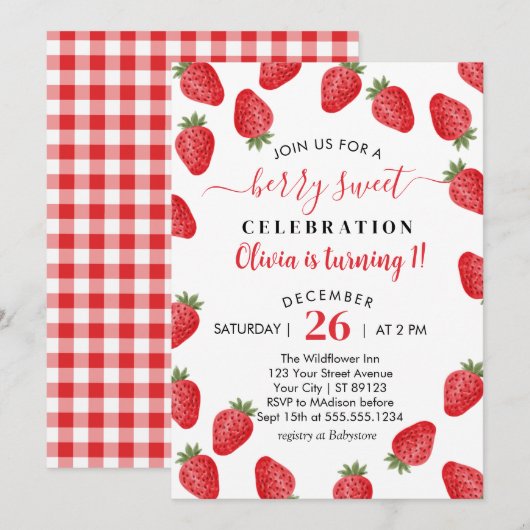 Berry Sweet wordt 1 aardbeien 1e verjaardag Kaart (Voorkant / Achterkant)