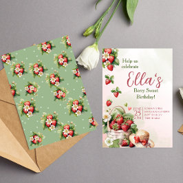 Berry Sweet zomer aardbei Verjaardag Uitnodiging