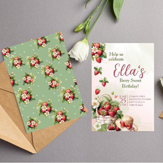 Berry Sweet zomer aardbei Verjaardag Uitnodiging