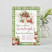 Berry Sweet zomer aardbei Verjaardag Uitnodiging (Staand voorkant)