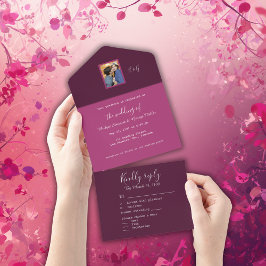 Berry Toon romantisch paar foto monogram All In One Uitnodiging