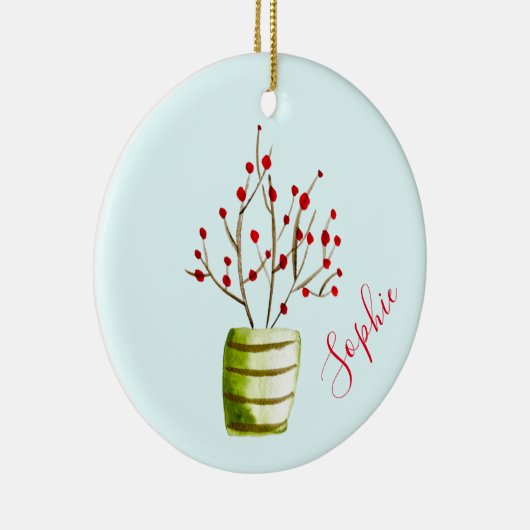 Berry tree waterverf kerstnaam keramisch ornament (Rechts)