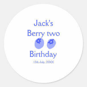 Berry twee verjaardag blauwe bes voeg naam datum k ronde sticker