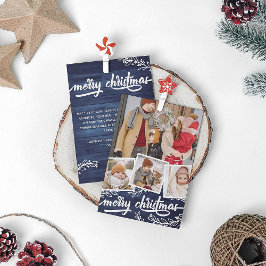 Berry Twig Blue Wood Foto Collage Kerst Feestdagenkaart