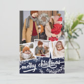 Berry Twig Blue Wood Foto Collage Kerst Feestdagenkaart (Staand voorkant)