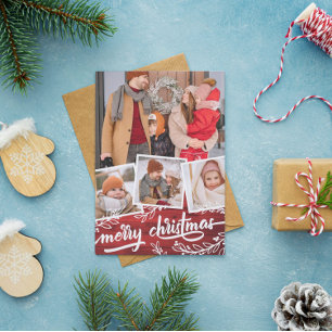 Berry Twig Red Wood Foto Collage Kerst Feestdagenkaart