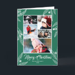 Berry Twigs - Foto Collage Merry Kerstmis Kaart<br><div class="desc">kerstwenskaart met een groene fotocollage op de omslag,  waar je vijf van je eigen foto's kunt toevoegen. Kleurrijke twijgen in wit bedekken het wenskaart. Voeg je familienaam en het jaar toe!</div>