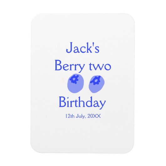 Berry two birthday blue berry add name date kids r magneet (Verticaal)