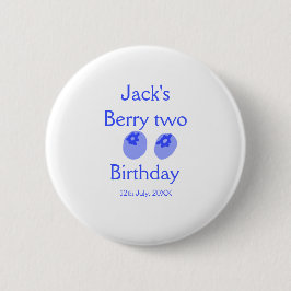 Berry two birthday blue berry add name date kids r ronde button 5,7 cm