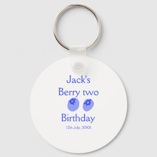 Berry two birthday blue berry add name date kids r sleutelhanger (Voorkant)
