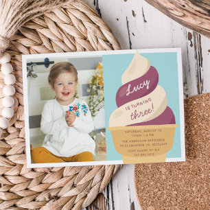 Berry Vanilla Ice Cream Kids Birthday Party Foto Kaart