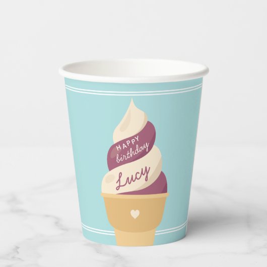 Berry Vanilla Swirl Ice Cream Kids Birthday Papieren Bekers (Achterkant)
