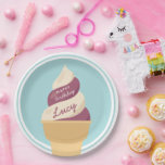 Berry Vanilla Swirl Ice Cream Kids Birthday Papieren Bordje<br><div class="desc">Kut uit met deze schattige ijsjes met de borden van het feest voor je kleine zomerfeest. Een vun genderneutraal zomerontwerp in een zacht gedempt kleurenpalet is voorzien van paarse bessen en vanille zachte servies met de inscriptie "Happy Birthday [Name]" op de ijsjes.</div>