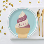 Berry Vanilla Swirl Ice Cream Kids Birthday Papieren Bordje<br><div class="desc">Kut uit met deze schattige ijsjes met de borden van het feest voor je kleine zomerfeest. Een vun genderneutraal zomerontwerp in een zacht gedempt kleurenpalet is voorzien van paarse bessen en vanille zachte servies met de inscriptie "Happy Birthday [Name]" op de ijsjes.</div>