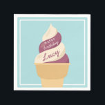 Berry Vanilla Swirl Ice Cream Kids Birthday Servet<br><div class="desc">Kill uit met deze schattige ijsjes met papieren luiers voor je zomerfeest. Een vun genderneutraal zomerontwerp in een zacht gedempt kleurenpalet is voorzien van paarse bessen en vanille zachte servies met de inscriptie "Happy Birthday [Name]" op de ijsjes.</div>