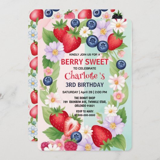 Berry Verjaardag Aardbei bloem Meisje Party Kaart (Voorkant / Achterkant)