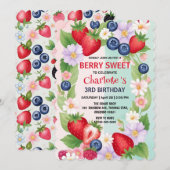 Berry Verjaardag Aardbei bloem Meisje Party Save The Date (Voorkant / Achterkant)