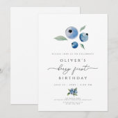 Berry verjaardagsuitnodiging, Blueberry 1e verjaar Kaart (Voorkant / Achterkant)