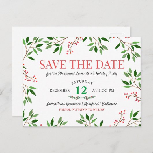 Berry verlaat kerstfeest om de datum te redden aankondigingskaart (Voorkant / Achterkant)