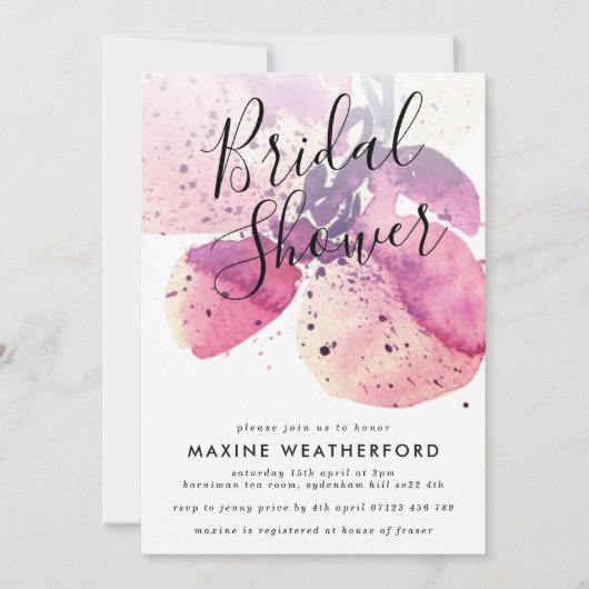 Berry Waterverf Orchid Bridal Shower Kaart (Voorkant)