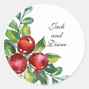 Berry Waterverf Stems Wedding Ronde Sticker