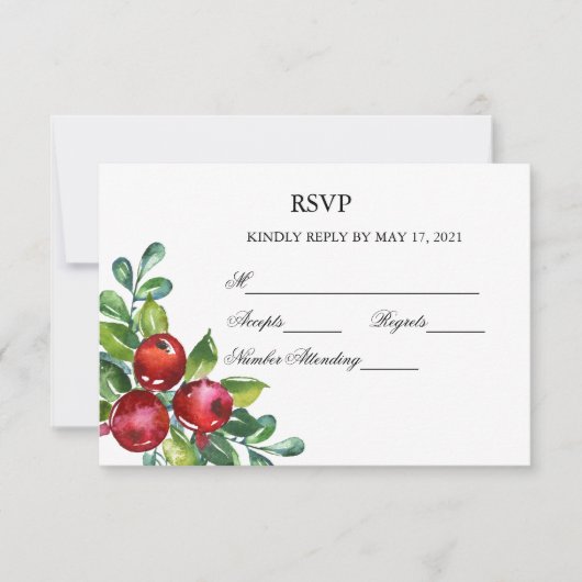 Berry Waterverf Stems Wedding RSVP Kaartje (Voorkant)