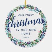 Berry wekt onze eerste kerst in New Home Keramisch Ornament (Achterkant)