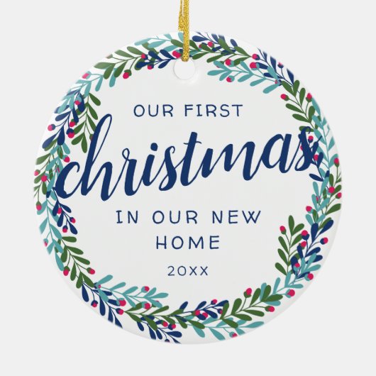 Berry wekt onze eerste kerst in New Home Keramisch Ornament (Achterkant)