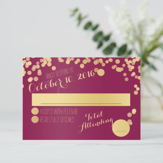 Berry wijn en goud RSVP (Staand voorkant)